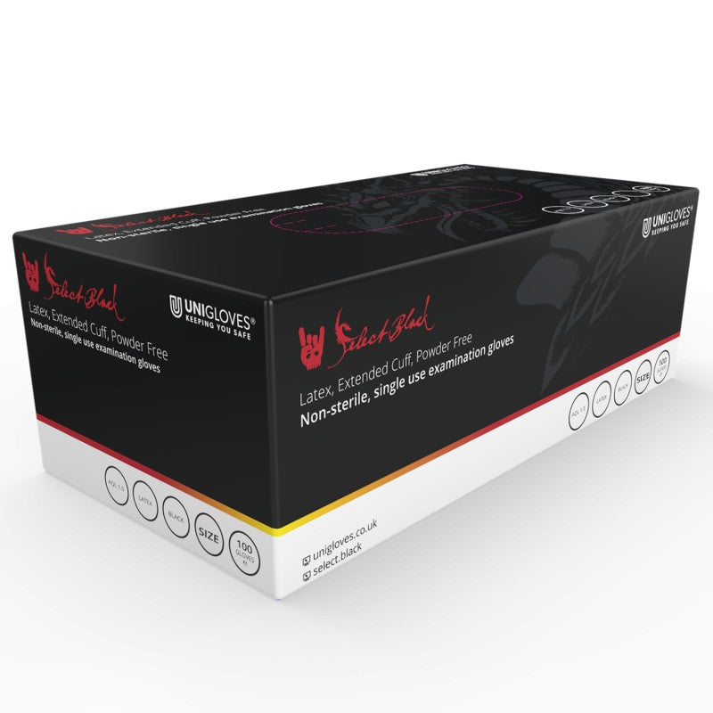 Guantes Negros Látex Caña Larga Unigloves - Caja 100uds