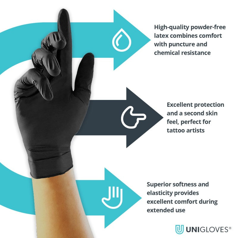 Guantes Negros Látex Unigloves - Caja 100uds