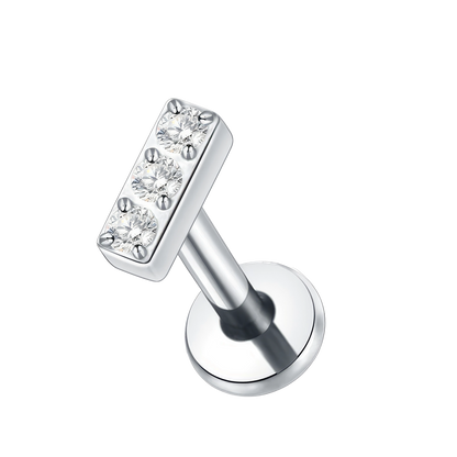 Labret helix titanio rectangular con trio de brillos