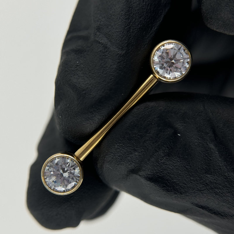Nipple Barbell With Bezel Set CZ Ends