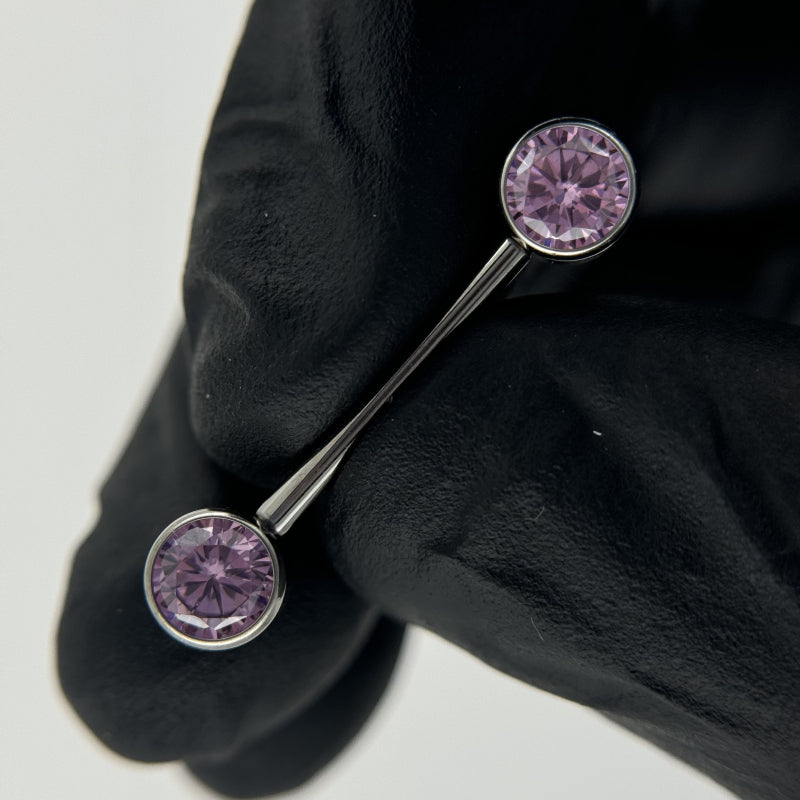 Nipple Barbell With Bezel Set CZ Ends