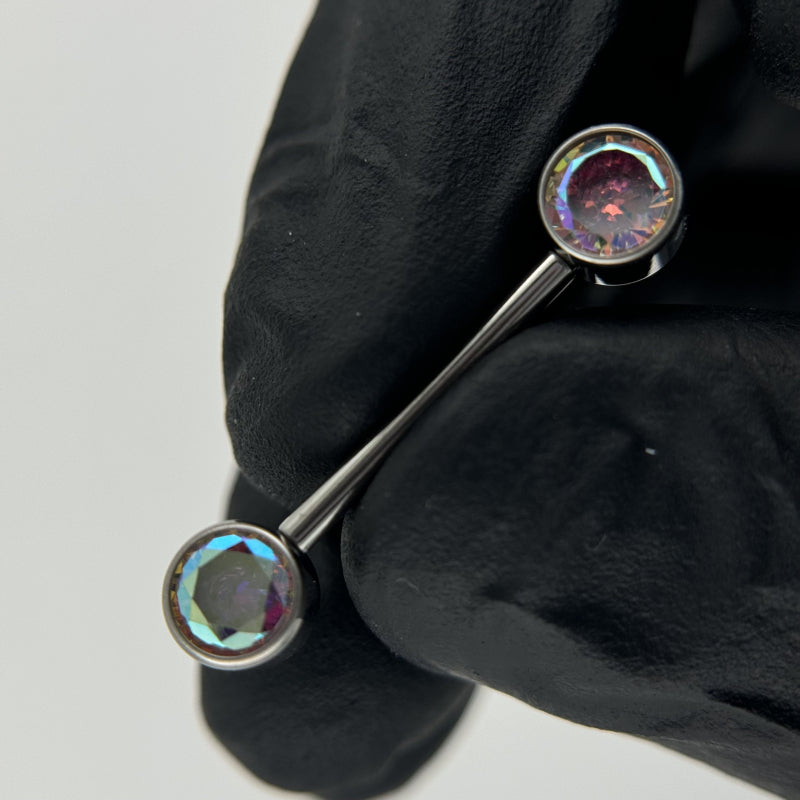 Nipple Barbell With Bezel Set CZ Ends
