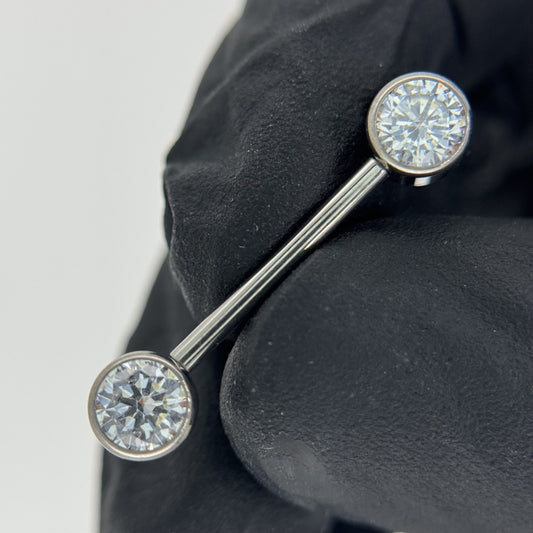 Nipple Barbell With Bezel Set CZ Ends