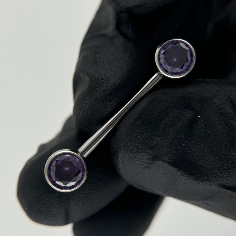 Nipple Barbell With Bezel Set CZ Ends