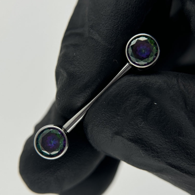 Nipple Barbell With Bezel Set CZ Ends