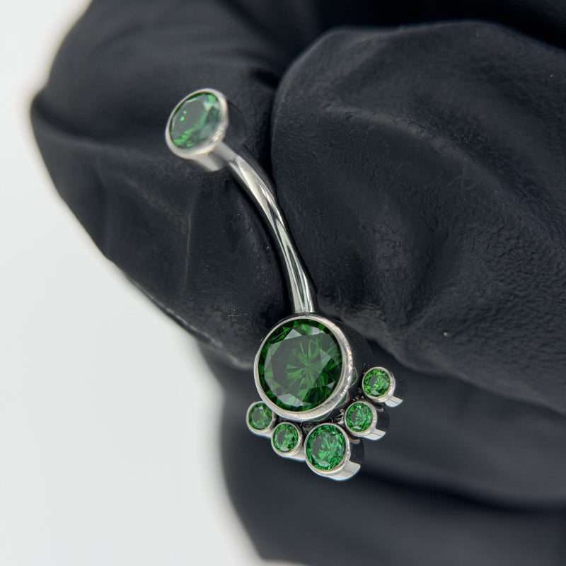 Round Bezel Set CZ Cluster Belly Button Ring
