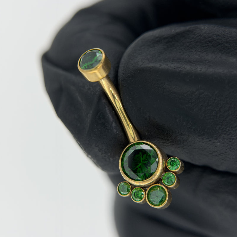 Round Bezel Set CZ Cluster Belly Button Ring