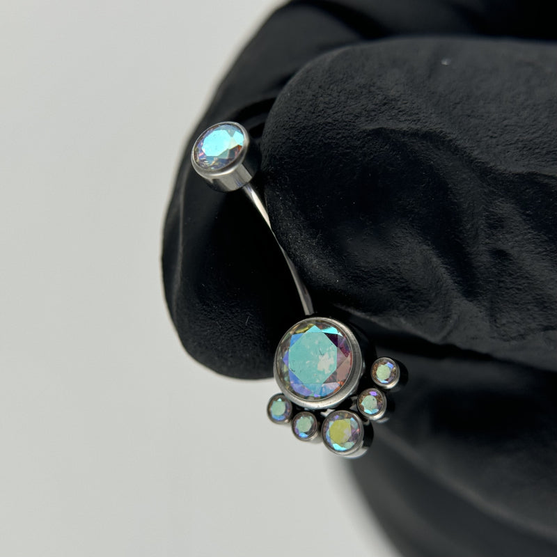 Round Bezel Set CZ Cluster Belly Button Ring